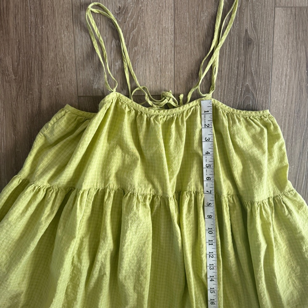 Everlane Billow Midi Dress Chartreuse Green Gingham Tiered Cotton Strappy Medium - Picture 4 of 6